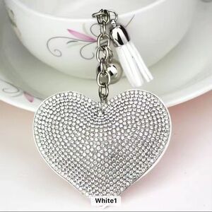 White Leopard Print Heart Bag Charm, Key Ring